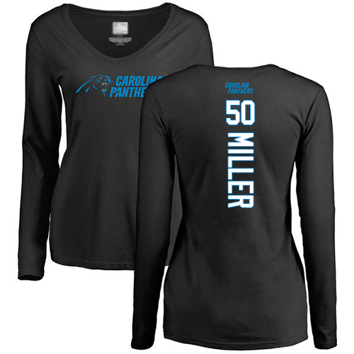 Carolina Panthers Black Women Christian Miller Backer Slim Fit NFL Football #50 Long Sleeve T Shirt